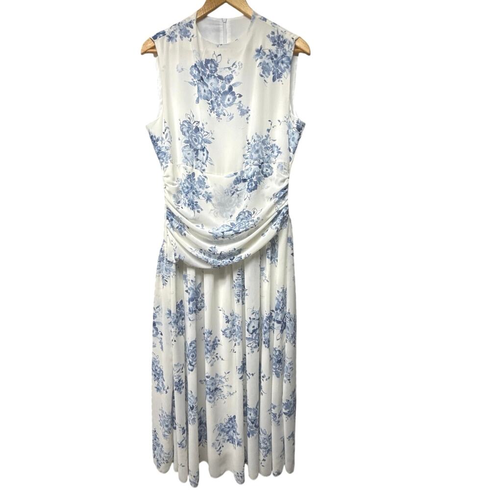 Floral Garden Party Dress Size Medium Maxi Sleeveless Blue White Wedding Cottage